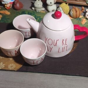 Pink Teapot Set with Red Handle